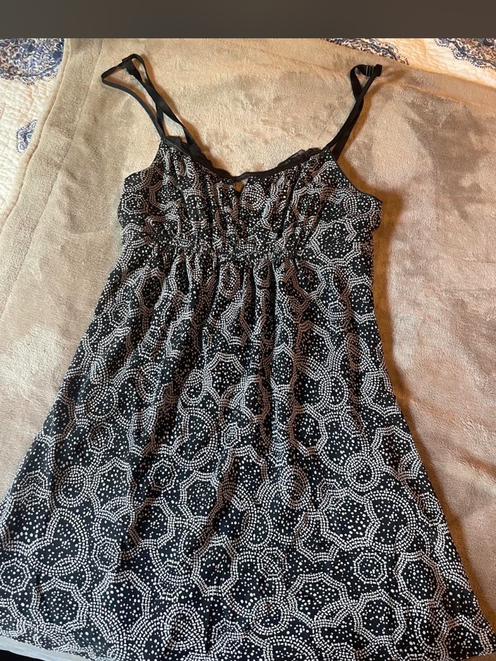 Oscar de la Renta Black and White Printed Slip Chemise
